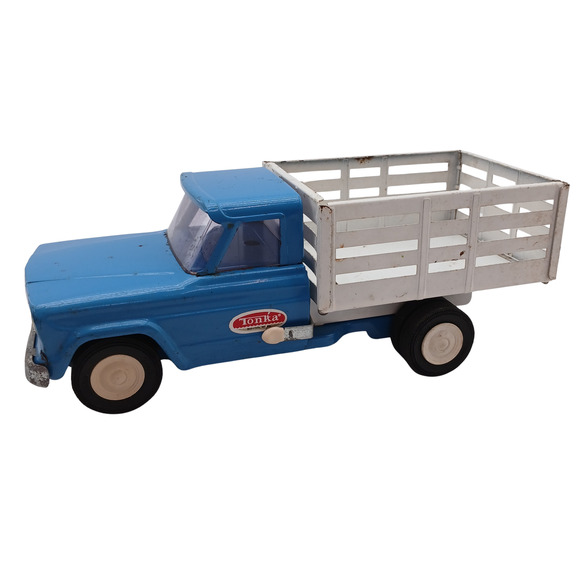 VTG Tonka Blue Stake Truck Pressed Steel Toy 1960s Farm Pickup USA Blue Whit - Picture 1 of 12